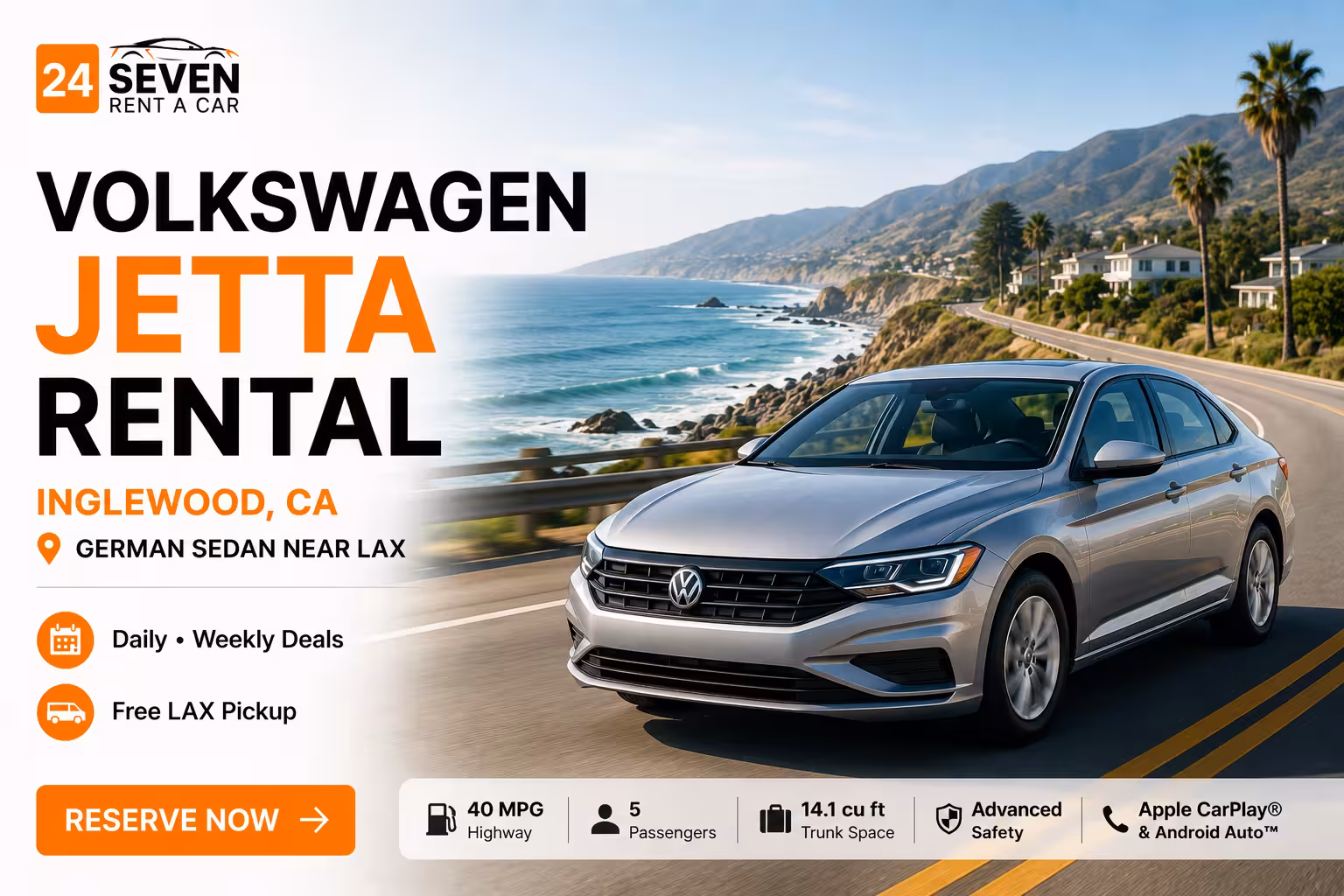 Volkswagen Jetta Rental in Inglewood CA  German Engineering Near LAX, No Airport Fees